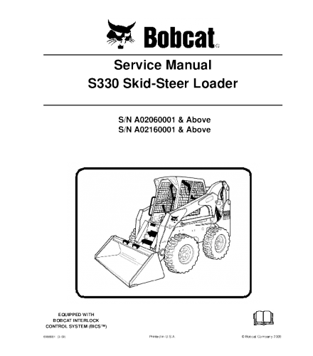 BOBCAT S330 SKID STEER LOADER SERVICE REPAIR MANUAL