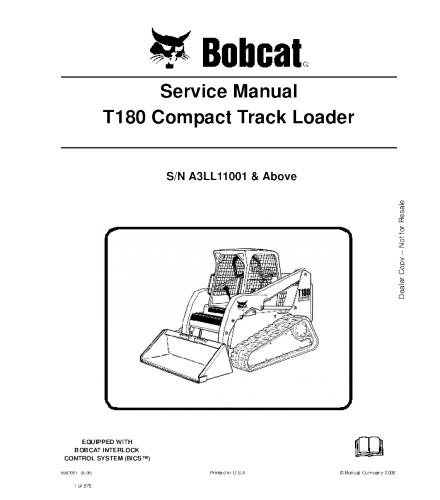 BOBCAT T180 COMPACT TRACK LOADER SERVICE REPAIR MANUAL