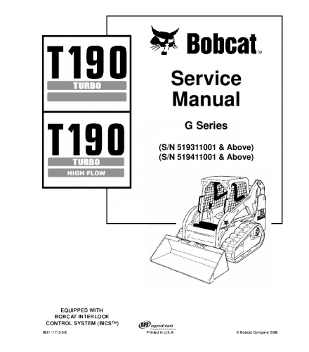 BOBCAT T190 TURBO HIGH FLOW COMPACT TRACK LOADER SERVICE REPAIR MANUAL