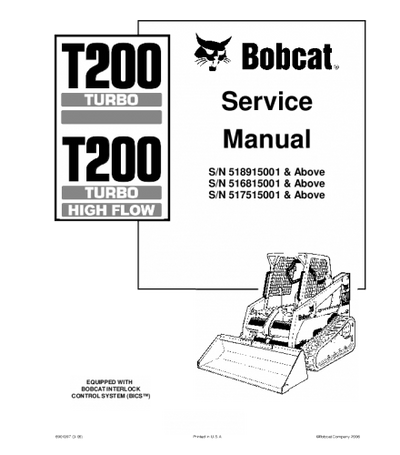 BOBCAT T200 COMPACT TRACK LOADER SERVICE REPAIR MANUAL