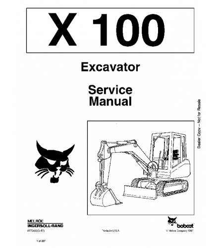 BOBCAT X100 EXCAVATOR SERVICE REPAIR MANUAL