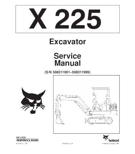 BOBCAT X225 EXCAVATOR SERVICE REPAIR MANUAL