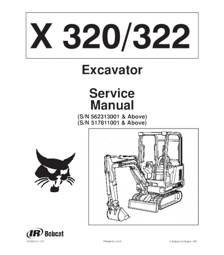 BOBCAT X320, X322 EXCAVATOR SERVICE REPAIR MANUAL