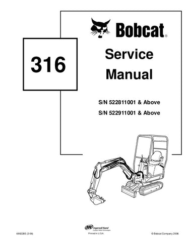 Bobcat 316 Mini Excavator Service Repair Manual Download