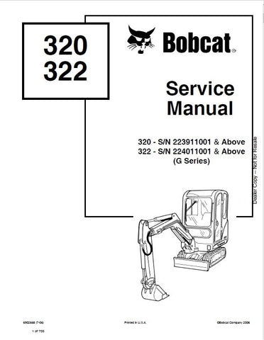 Bobcat 320, 322 Hydraulic Excavator (G Series) Service Repair Manual Download