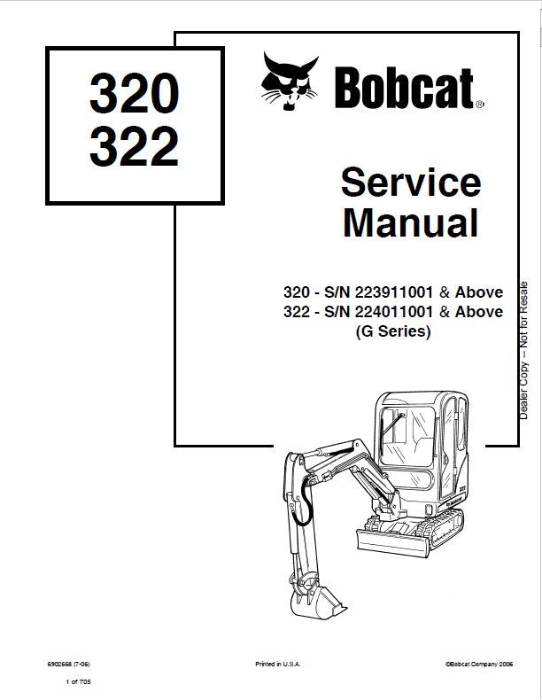 Bobcat 320, 322 Hydraulic Excavator (G Series) Service Repair Manual Download