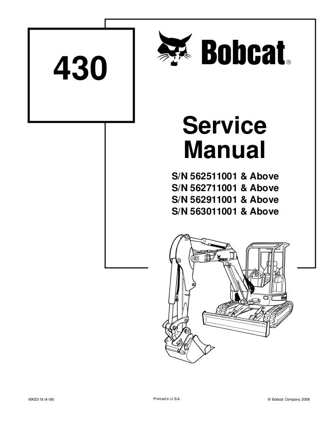 Download Bobcat 430 Compact Excavator Service Repair Manual