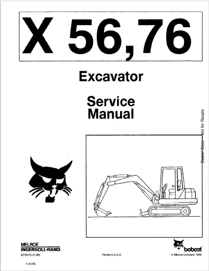  Bobcat X56, X76 Excavator Service Repair Manual Download
