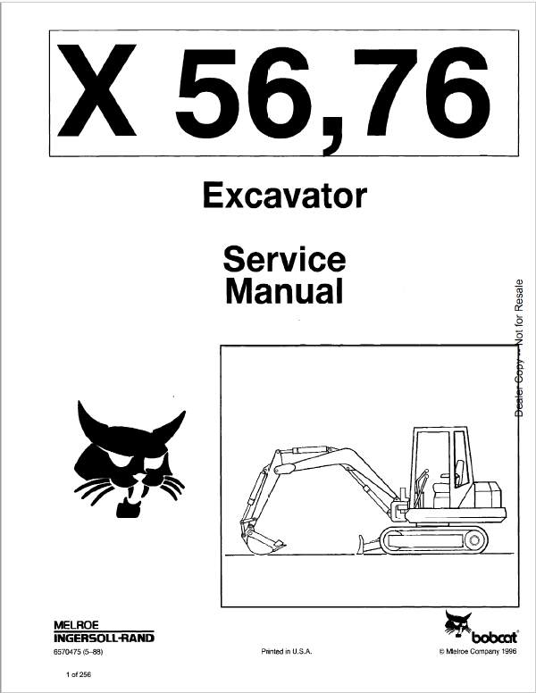 Bobcat X56, X76 Excavator Service Repair Manual Download