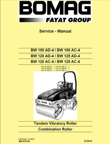 Download Bomag BW 100 120 125 AC-4 AD-4 Combination Roller (Tandem Vibratory) Service Repair Manual