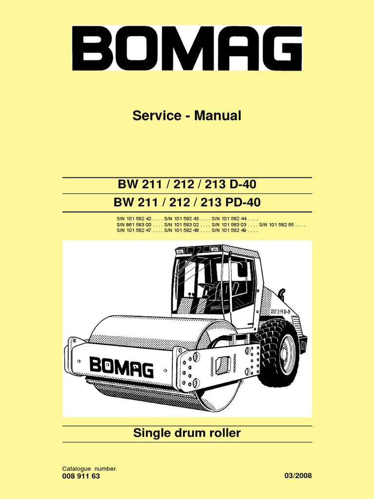 Download Bomag BW 211 212 212 D-40 PD-40 Single Drum Roller Service Repair Manual