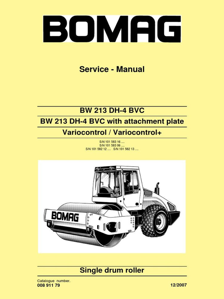 Download Bomag BW 213 DH-4 BVC Single Drum Roller Service Repair Manual