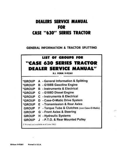 CASE IH 630 Series Tractor Service Repair Manual 9-92381