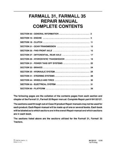 Case Farmall 31 35 Tractor Workshop Service Repair Manual 84132127