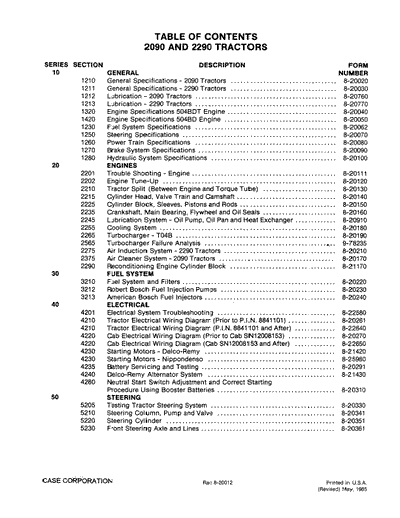 Case IH 2090 & 2290 Tractor Service Repair Manual 8-20000