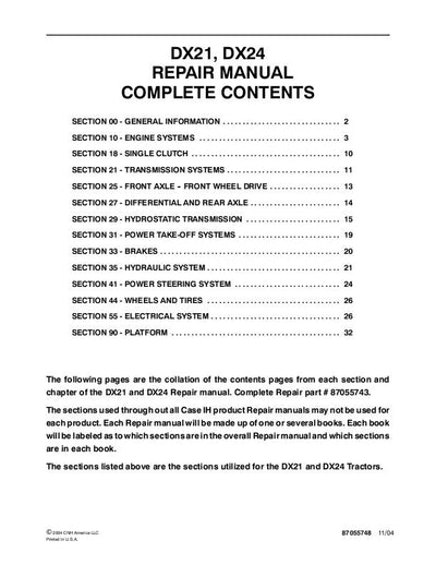Case IH DX21 DX24 Compact Tractor Service Repair Manual 87055743