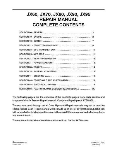 Case IH JX60 JX70 JX80 JX90 JX95 Tractor Service Repair Manual 87649366