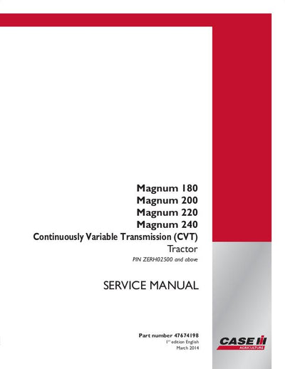 Case IH Magnum 180 200 220 CVT & Powershift Transmission T4B Tractor Service Repair Manual 47674197