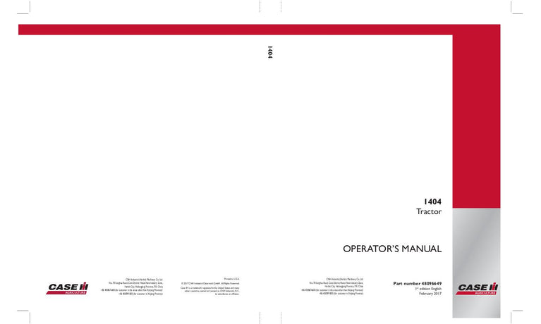 Case IH Tractor 1404 Operator’s Manual 48096649