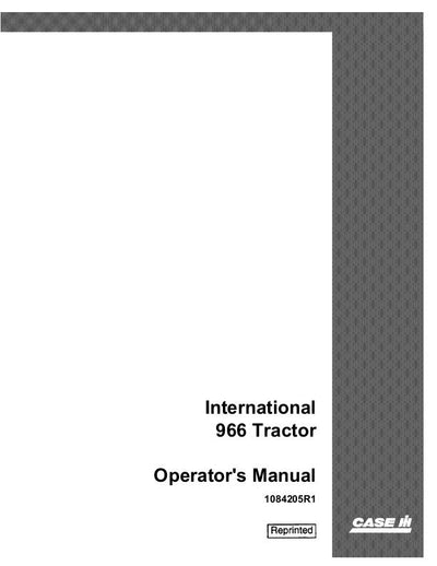 Case IH Tractor International 966 Operator’s Manual 1084205R1