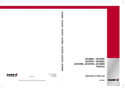 Case IH Tractor JX1060V JX1070V JX1075V JX1095V JX1070N JX1075N JX1095N Operator’s Manual 87572545