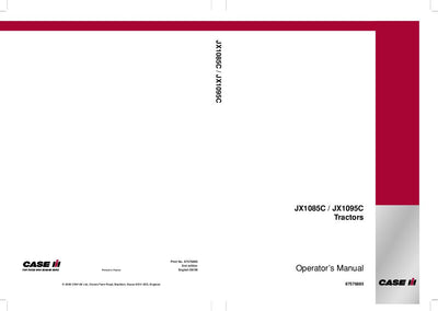 Case IH Tractor JX1085CJX1095C Operator’s Manual 87576885