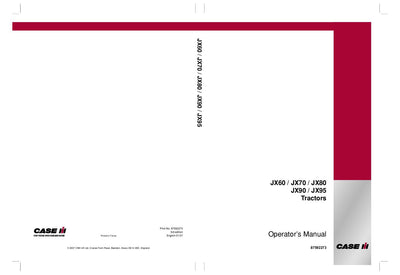 Case IH Tractor JX60 JX70 JX80 JX90 JX95 Operator’s Manual 87592273