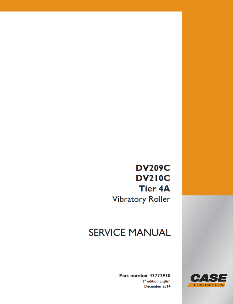 Case DV209C DV210C DV209C DV210V Tier 4A Vibratory Roller Service Repair Manual Download