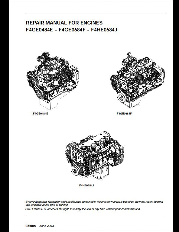 Case F4GE0484E F4GE0684F F4HE0684J Engine Workshop Service Repair Manual