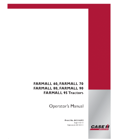 Case IH Farmall 60 70 80 90 95 Tractor Operator Manual PDF