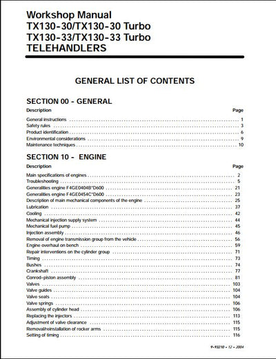 Case TX130-30 TX130-30 TX130-33 TX130-33 turbo Telehandlers Excavator Workshop Service Repair Manual