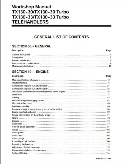  Case TX130-30 TX130-30 TX130-33 TX130-33 turbo Telehandlers Excavator Workshop Service Repair Manual