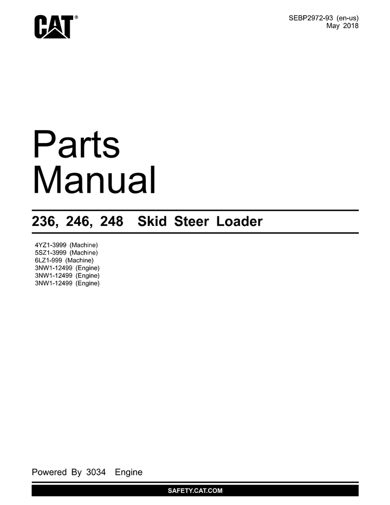Caterpillar 246 SKID STEER LOADER Spare Parts Catalog Manual 5SZ
