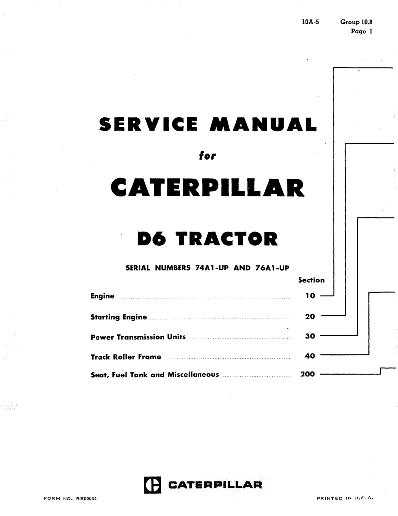 Download Caterpillar Cat D6 Crawler Tractor Service Repair Manual 74A1-up  and 76A1-Up