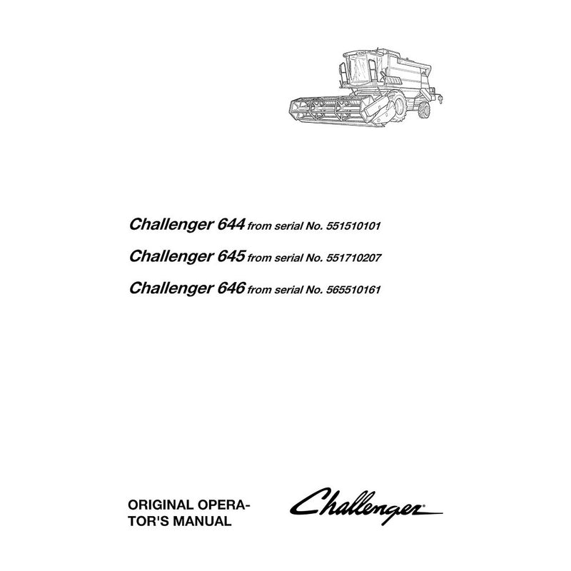 Challenger 644, 645, 646 Combine Harvester Operator's Manual