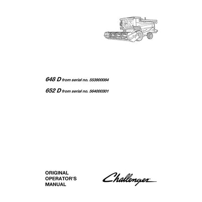 Challenger 648 D, 652 D Combine Harvester Operator manual