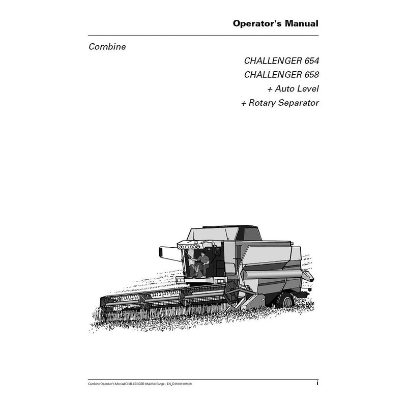  Challenger 654, 658 Combine Harvester Operator's Manual