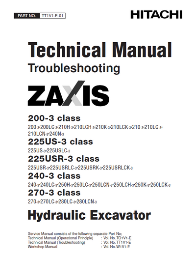DOWNLOAD NOW HITACHI ZAXIS 200-3, 225US-3, 225USR-3, 240-3, 270-3 CLASS EXCAVATOR FULL COMPLETE SERVICE MANUAL