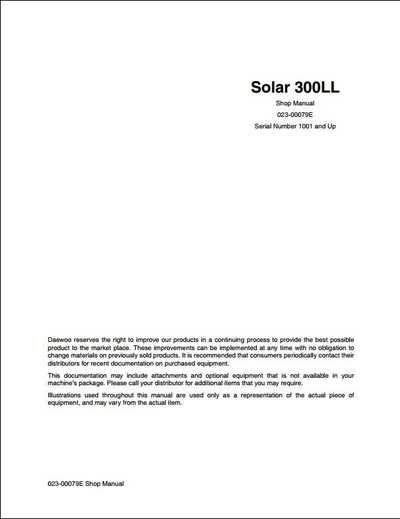 Doosan Solar 300LL Crawled Excavator Workshop Service Repair Manual