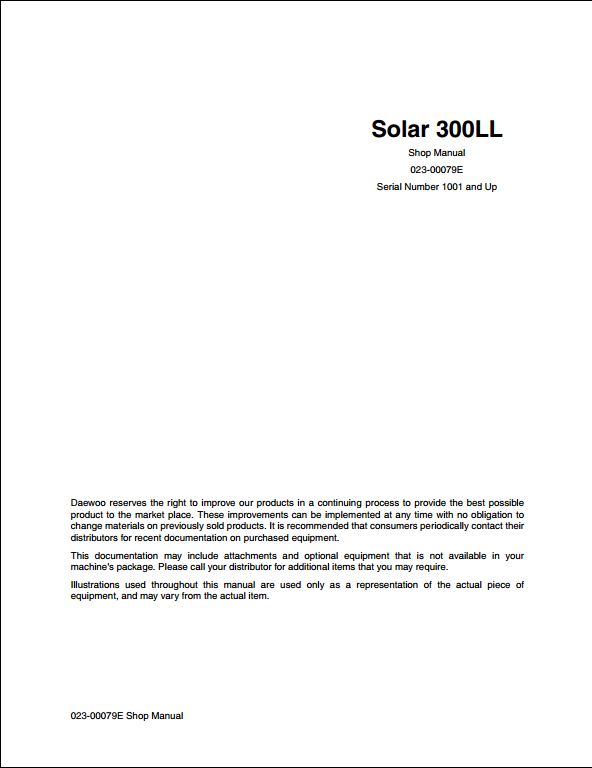 Doosan Solar 300LL Crawled Excavator Workshop Service Repair Manual
