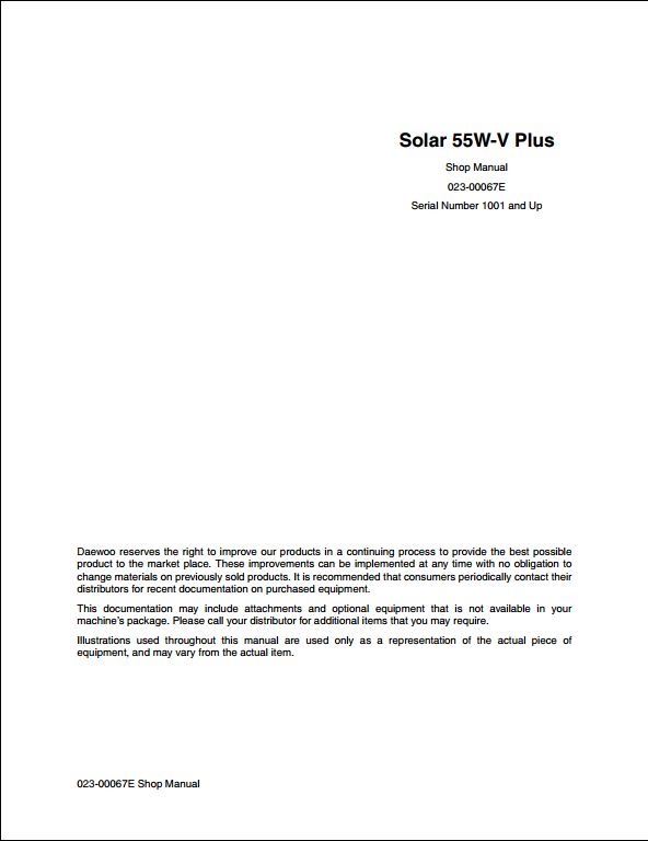 Doosan Solar 55W-V Plus Wheeled Excavator Workshop Service Repair Manual