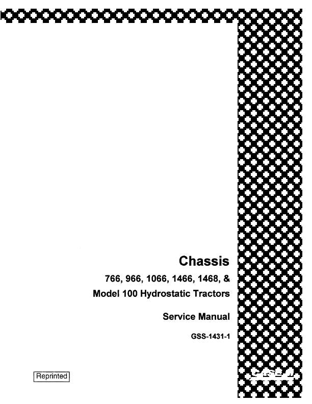 Download Case IH Chassis 766 966 1066 1466 1468 Model 100 Hydro-static Tractor Service Repair Manual GSS14311RO