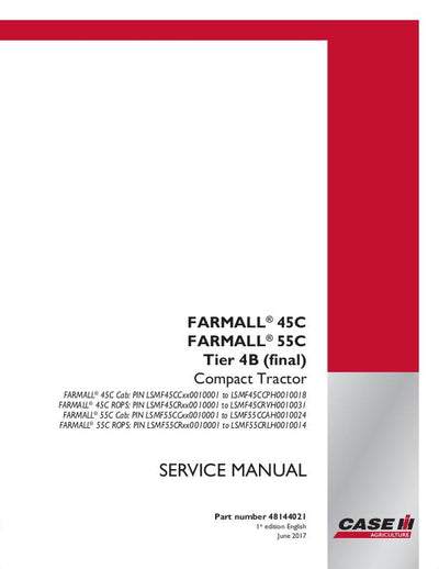 Download Case IH Farmall 45C Farmall 50C Tier 4B (final) Compact Tractors Service Repair Manual 48144021
