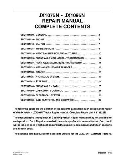Download Case IH JX1075N JX1095N Tractor Service Repair Manual 87352289