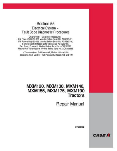 Download Case IH MXM120 MXM130 MXM140 MXM155 MXM175 MXM190 Tractor Section 55 Electrical System Workshop Service Repair Manual 87613661
