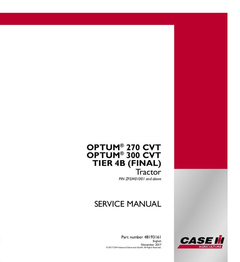 Download Case IH OPTUM 270 CVT , OPTUM 300 CVT Tier 4B (final) Tractor Service Repair Manual 48193161