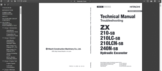 Download Hitachi ZX210-5B 210LC-5B 210LCN-5B 240N-5B Hydraulic Excavator Technical Troubleshooting Manual