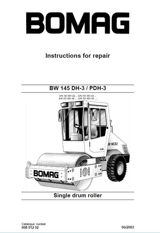 Download Bomag BW 145 DH-3 / PDH-3 Single Drum Roller Service Repair Manual
