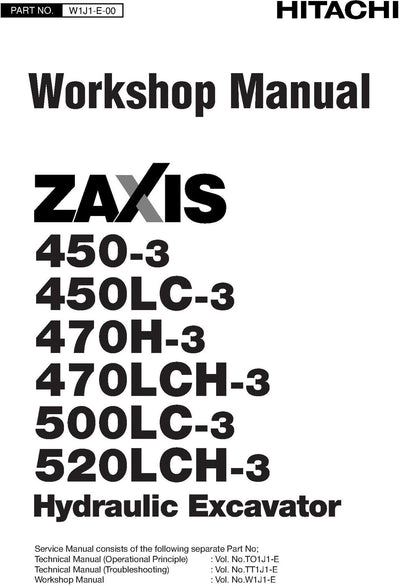 Download Hitachi Zaxis 450-3, 450LC-3, 470H-3, 470LCH-3, 500LC-3, 520LCH-3 Excavator Full Complete Workshop Service Technical Manual