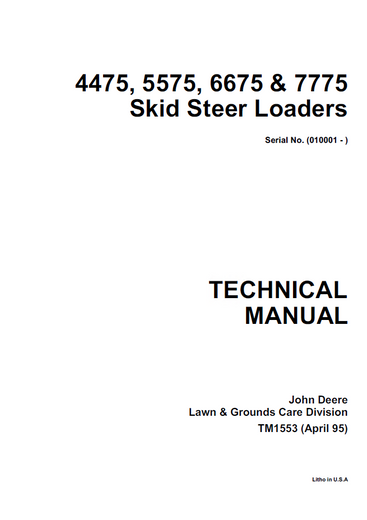 John Deere 4475 5575 6675 7775 Skid Steer Loader Service Manual TM1553 Download